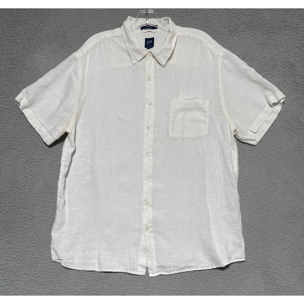 Vintage GAP Men's XL 100% Linen Oversized Button Up Shirt White Fitted